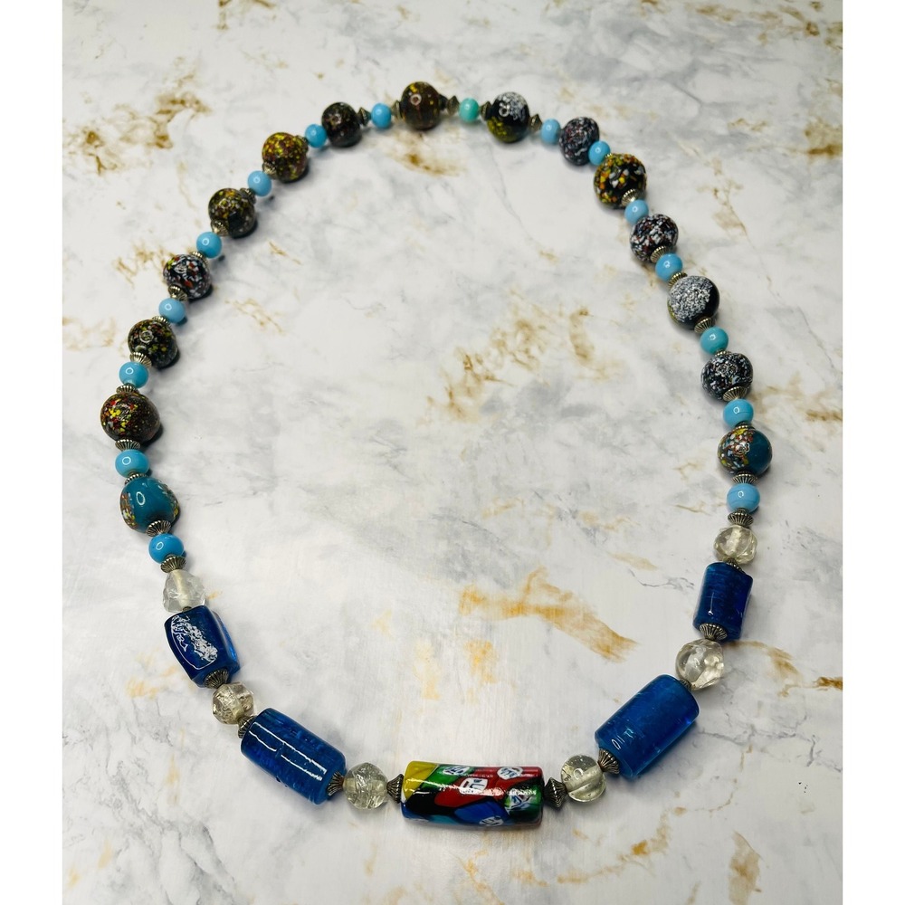 Vintage 26" Millefiori Indian Bead Necklace | Colorful Glass Beads